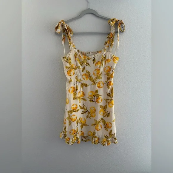 Urban Outfitters Lemon Print Tie Strap Mini Dress Size Medium - Picture 1 of 10